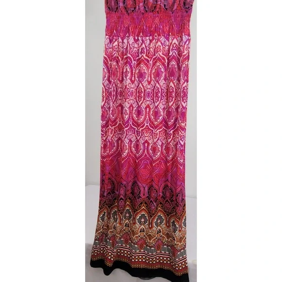 Mlle Gabrielle Women M Smocked Maxi Sun Dress Paisley Boho Summer Beach Resort - Picture 6 of 9